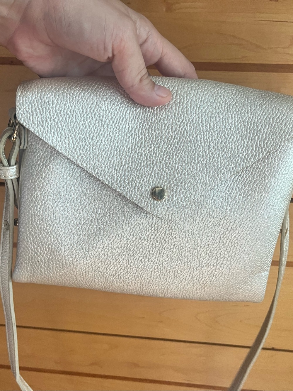 Anthropologie Metallic Cream Envelope Crossbody Bag